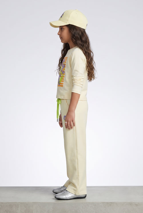 Cream Floral Graphic Top & Wide-Leg Pants Co-Ord Set 3509