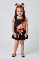 Peach & Black Printed Top with Shorts Set 760