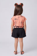 Peach & Black Printed Top with Shorts Set 760