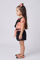 Peach & Black Printed Top with Shorts Set 760