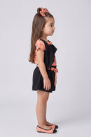 Peach & Black Printed Top with Shorts Set 760