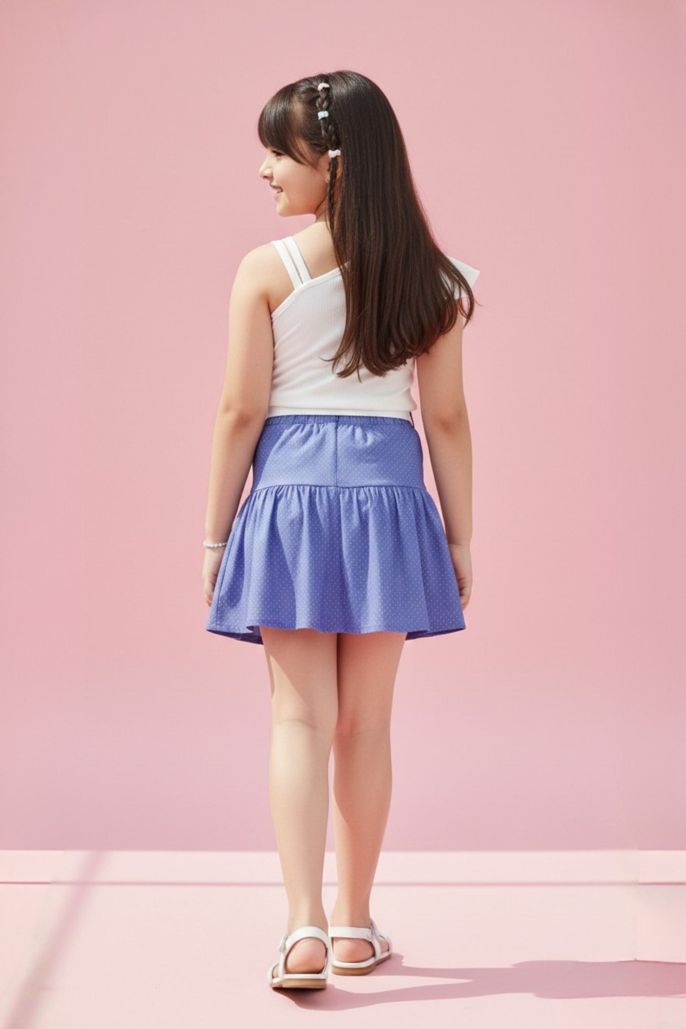 Off White Ruffle Top with Blue Mini Skirt Co-Ord Set SET951