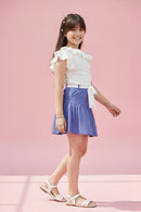 Off White Ruffle Top with Blue Mini Skirt Co-Ord Set SET951
