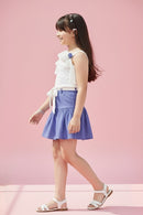 Off White Ruffle Top with Blue Mini Skirt Co-Ord Set SET951
