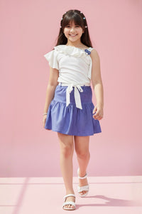 Off White Ruffle Top with Blue Mini Skirt Co-Ord Set SET951