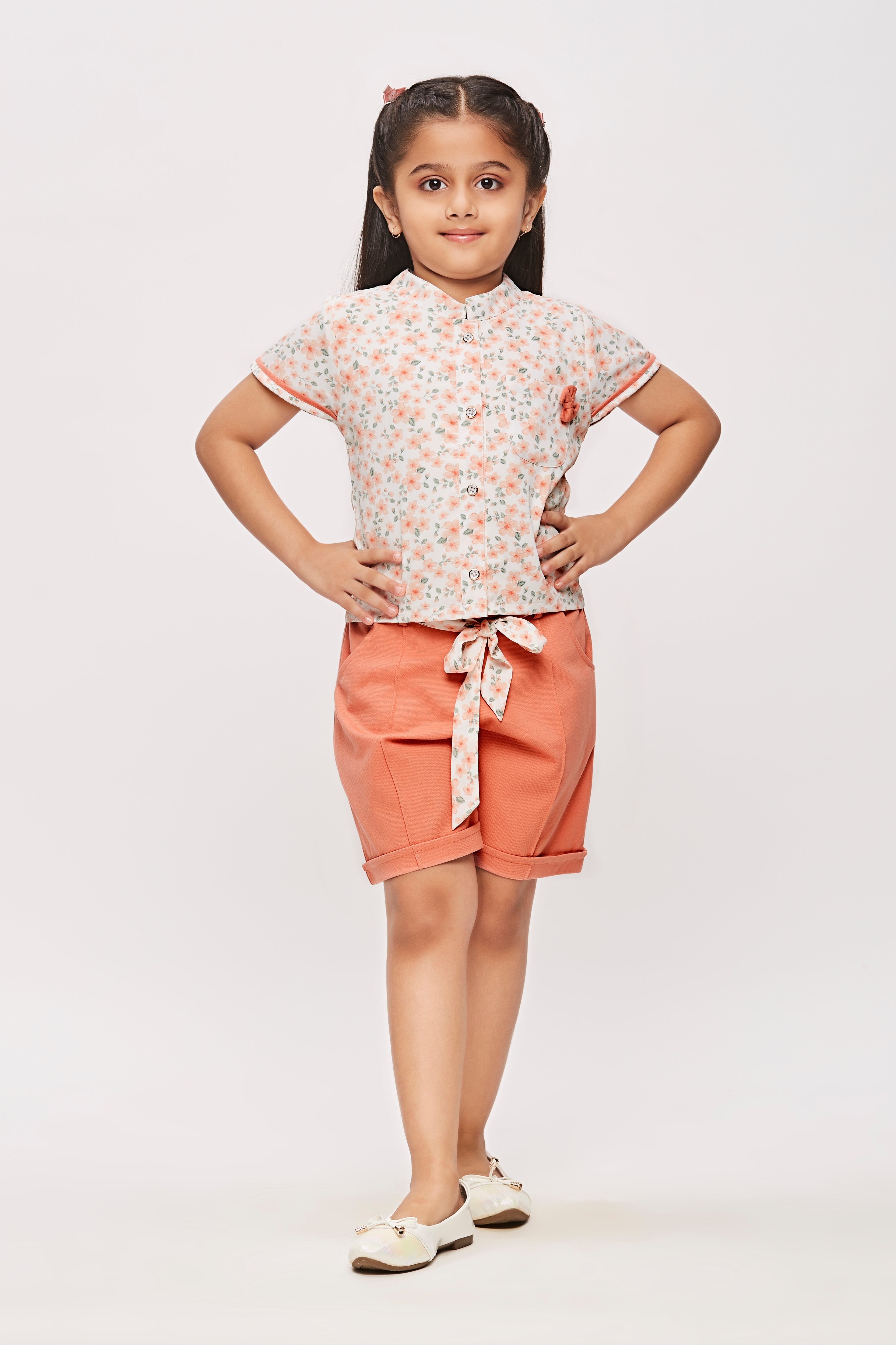 Tiny Girl Peach Floral Top with Shorts