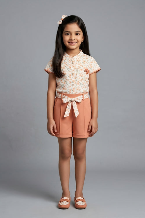 Peach Floral Top with Shorts SET970