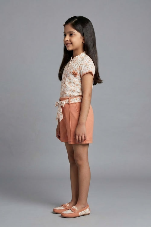 Peach Floral Top with Shorts SET970