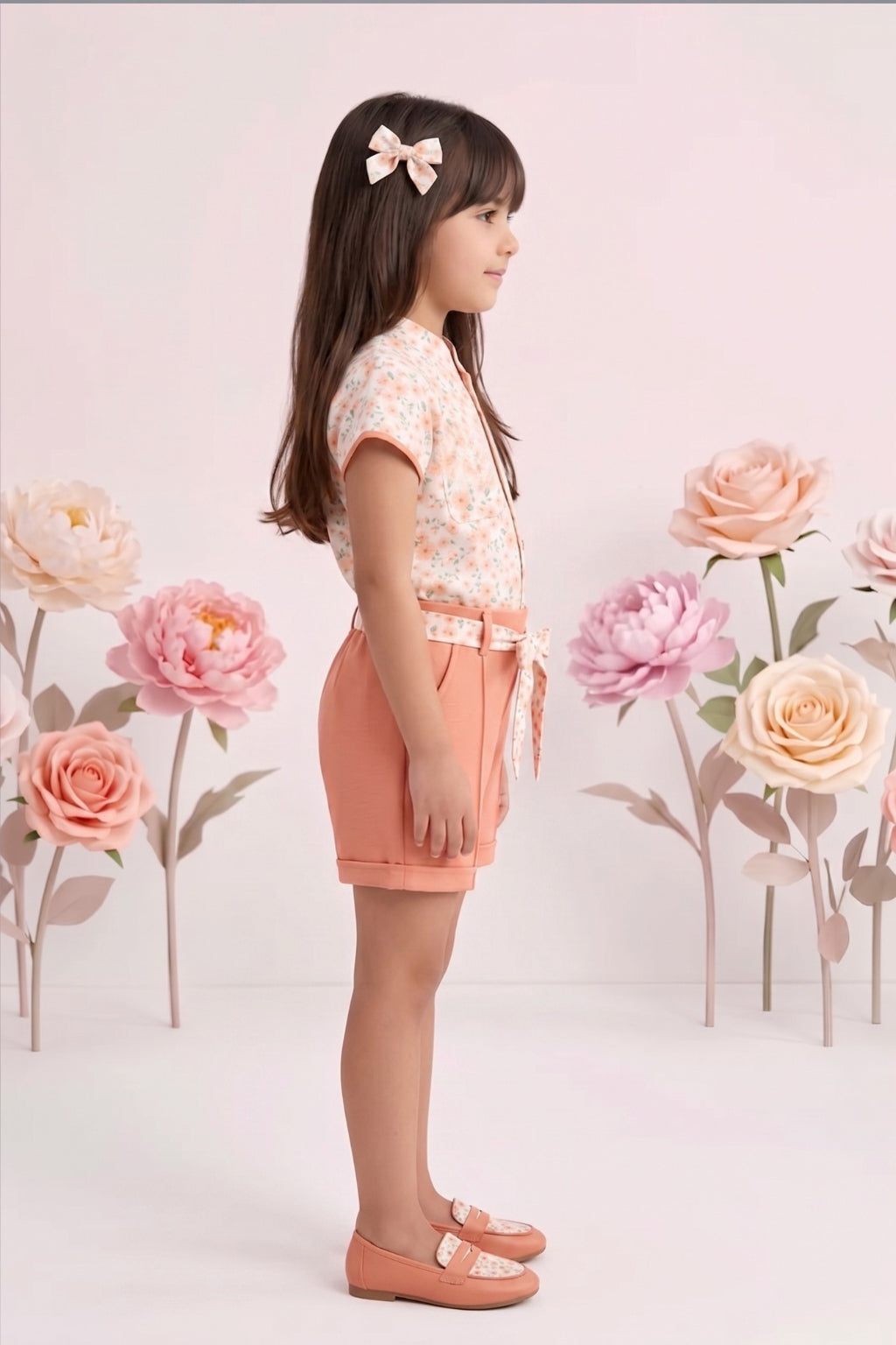 Peach Floral Top with Shorts SET970