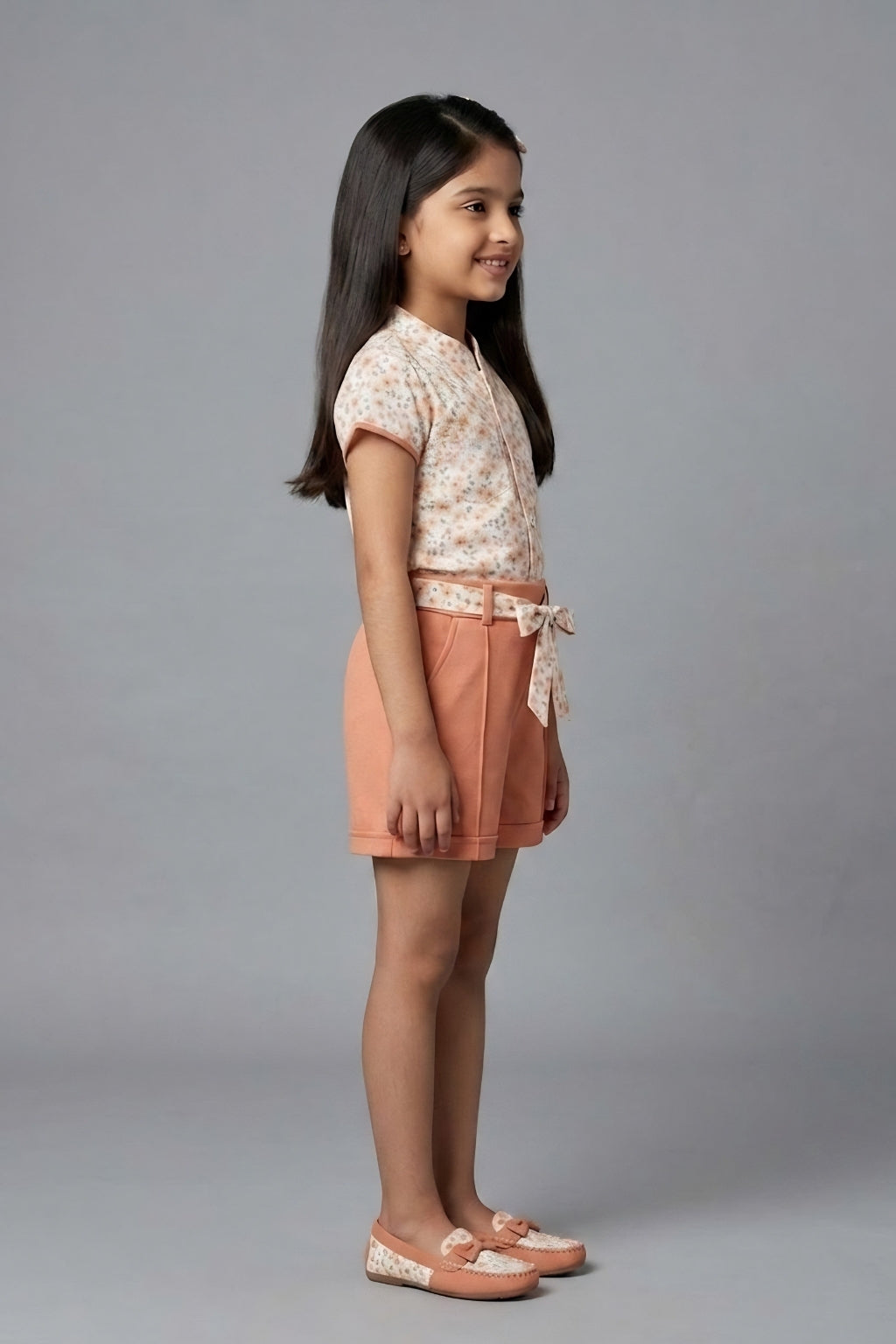 Peach Floral Top with Shorts SET970