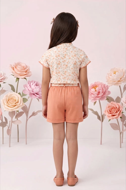 Peach Floral Top with Shorts SET970
