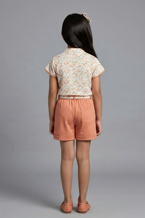 Peach Floral Top with Shorts SET970