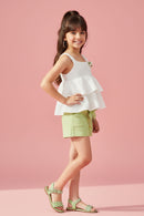 White Tiered Top with Lime Green Shorts Co-Ord Set 976