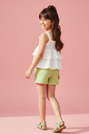 White Tiered Top with Lime Green Shorts Co-Ord Set 976