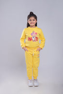 Tiny Girl Yellow Fleece Jogger Pants for Girls | Soft Winter Track Bottoms | Comfortable Kids Wear | Tiny Girl India