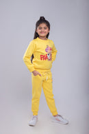 Tiny Girl Yellow Fleece Jogger Pants for Girls | Soft Winter Track Bottoms | Comfortable Kids Wear | Tiny Girl India