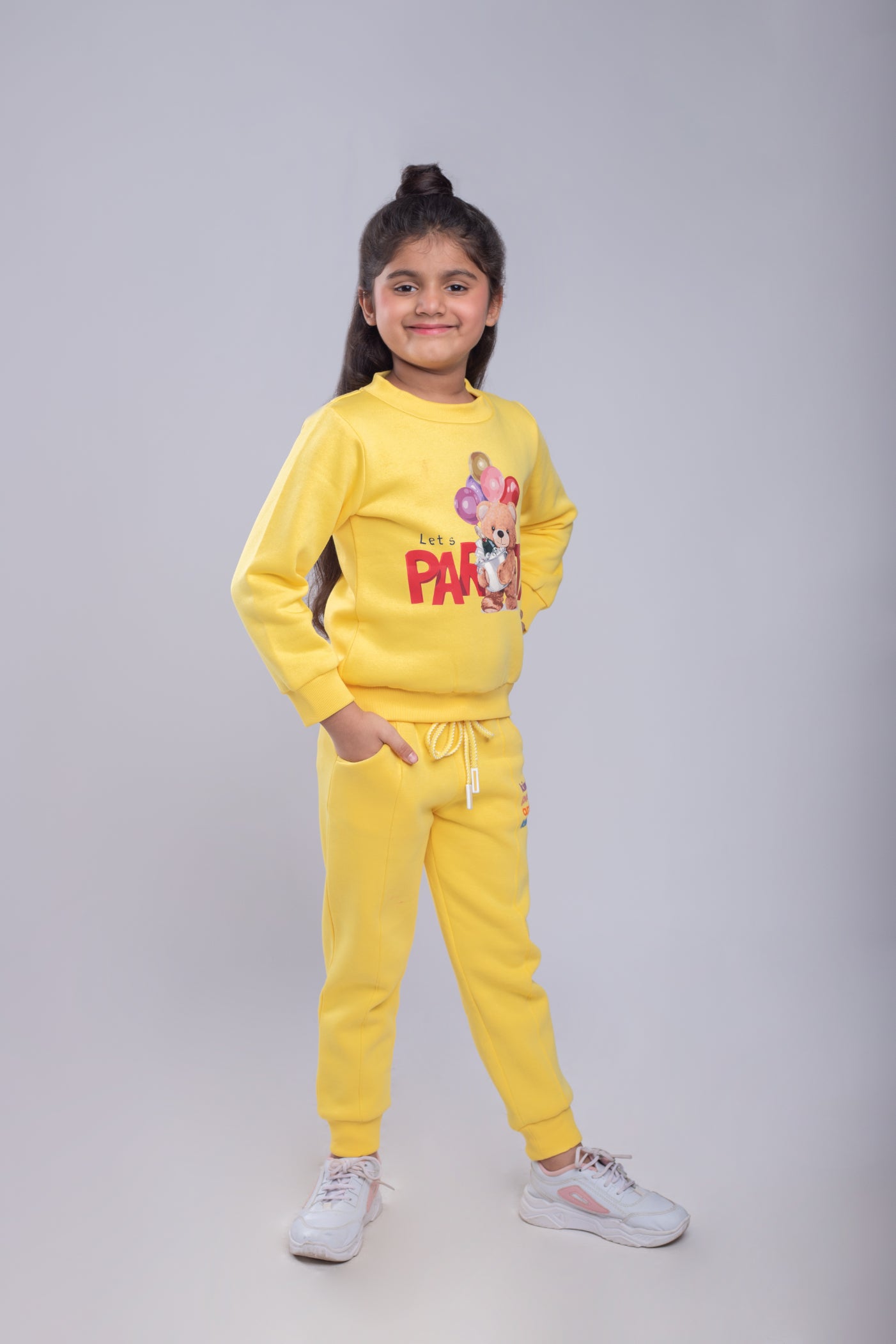 Tiny Girl Yellow Fleece Jogger Pants for Girls | Soft Winter Track Bottoms | Comfortable Kids Wear | Tiny Girl India