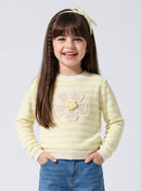 Lemon Yellow & White Striped Floral Sweatshirt SS1071