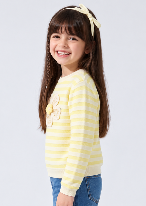 Lemon Yellow & White Striped Floral Sweatshirt SS1071