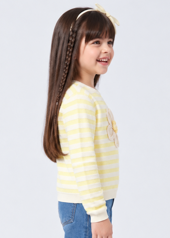 Lemon Yellow & White Striped Floral Sweatshirt SS1071