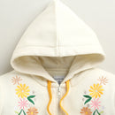 Tiny Girl Cream Floral Embroidered Zip-Up Hoodie For Girls | Winter Wear Sweatshirt | Kids