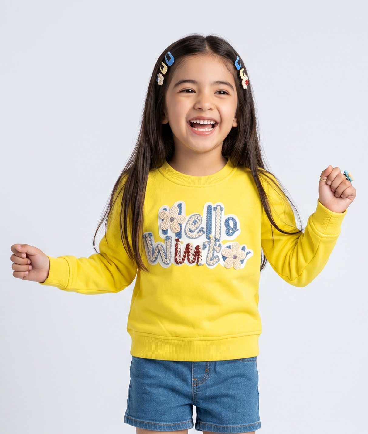Yellow Hello Winter Graphic Sweatshirt SS1113