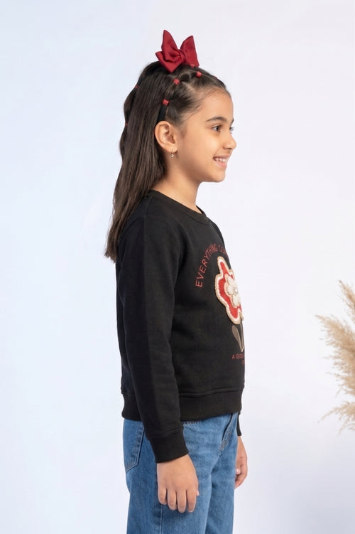 Black Floral Appliqué Sweatshirt SS1114