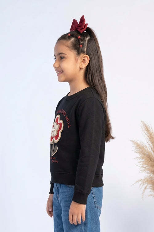 Black Floral Appliqué Sweatshirt SS1114