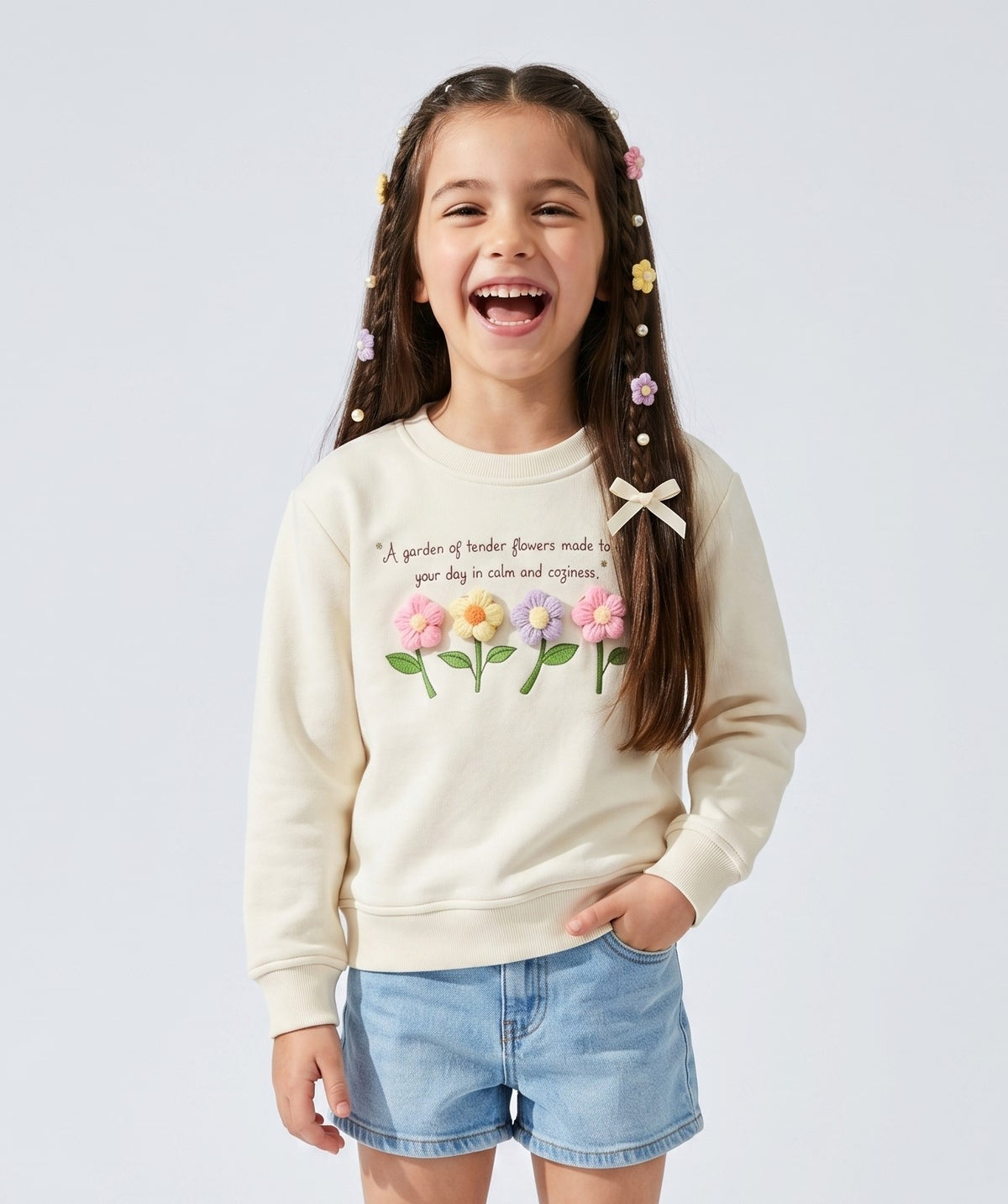 Off White Floral Appliqué Sweatshirt SS1133