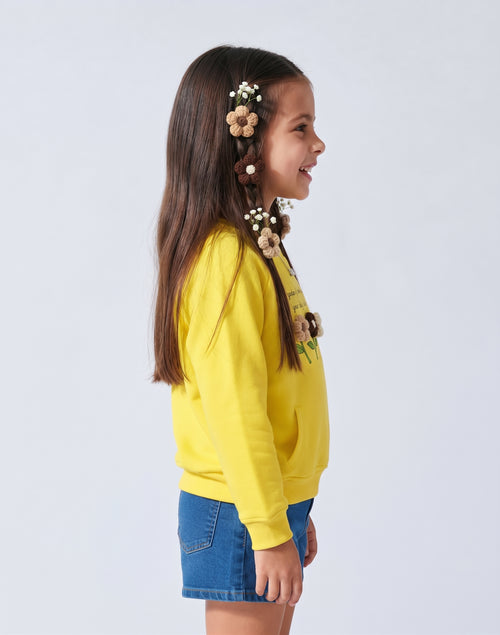 Yellow Round Neck Full Sleeve Floral Sweatshirt SS1119