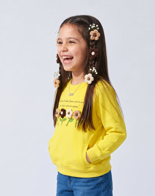 Yellow Round Neck Full Sleeve Floral Sweatshirt SS1119