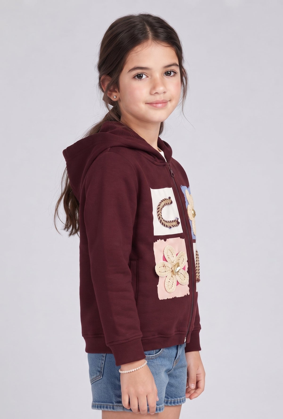 Brown Patchwork Zip-Up Hoodie SS1135