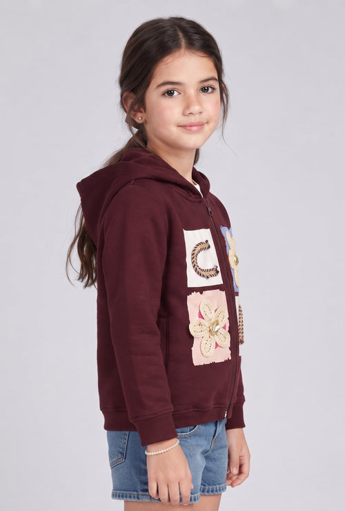 Brown Patchwork Zip-Up Hoodie SS1135