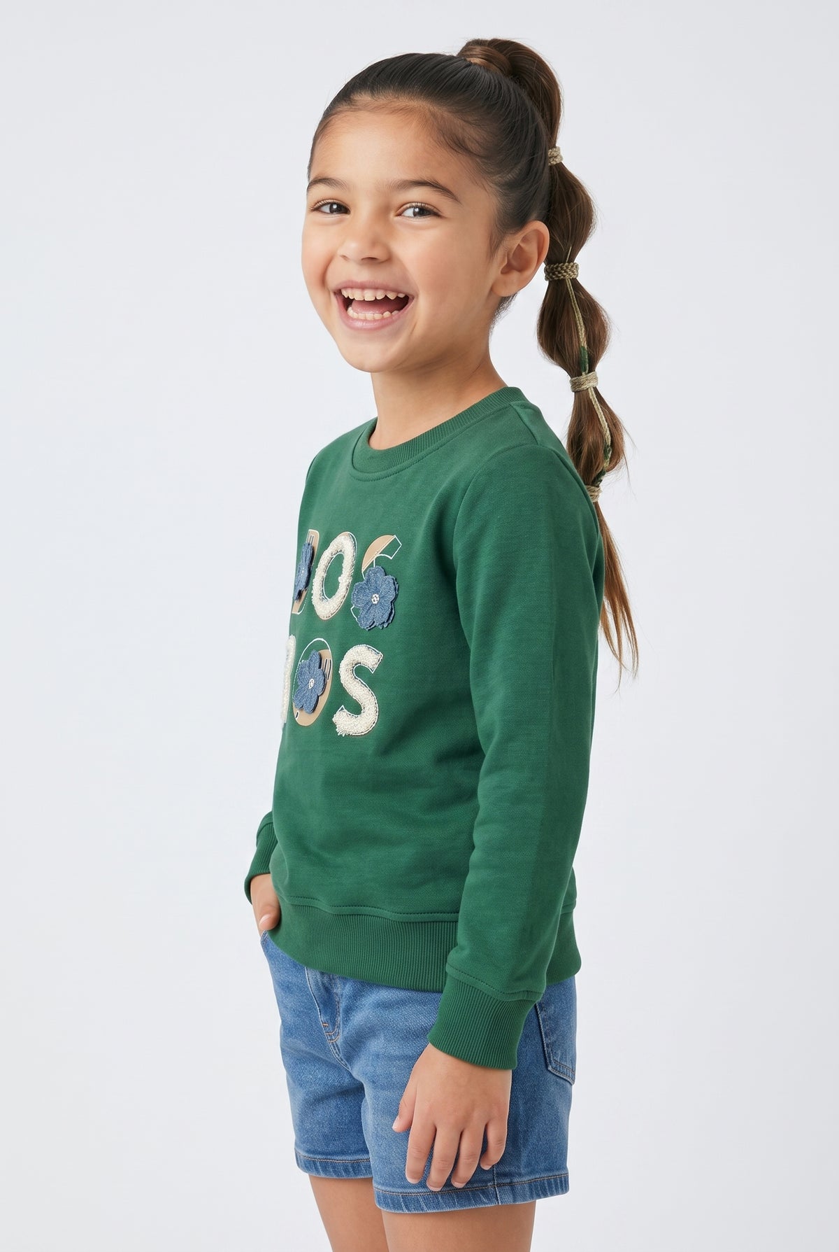 Bottle Green Floral Graphic Sweatshirt SS1136