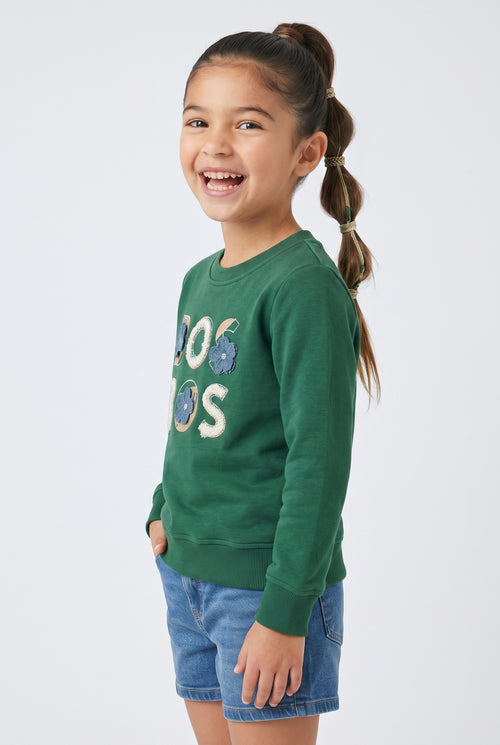 Bottle Green Floral Graphic Sweatshirt SS1136
