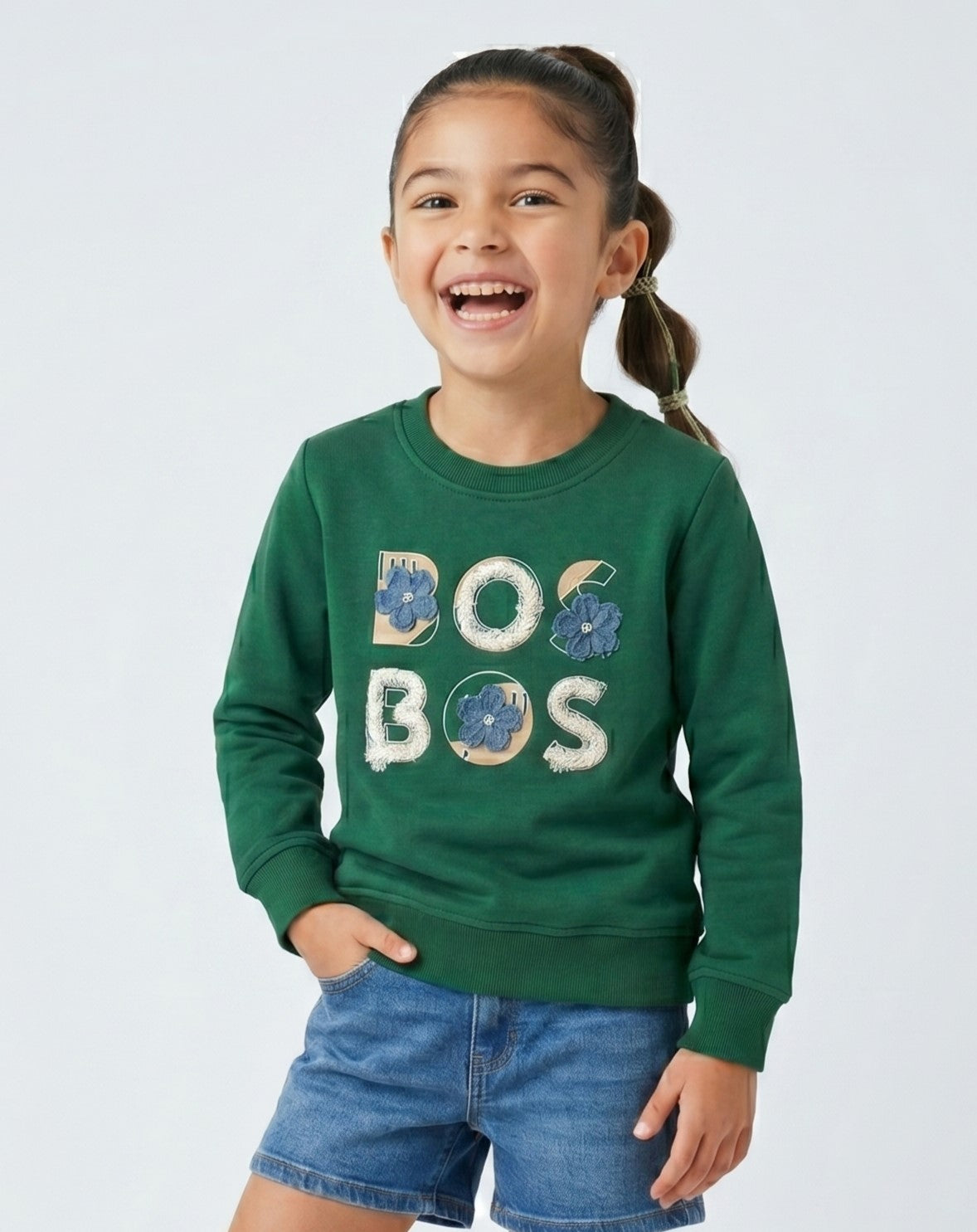 Bottle Green Floral Graphic Sweatshirt SS1136