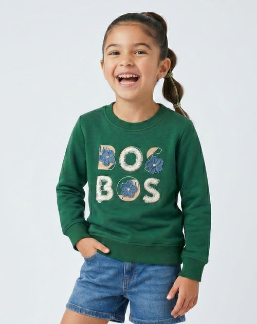 Bottle Green Floral Graphic Sweatshirt SS1136