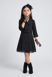 Black Belted Double-Breasted Coat Dress TC0020