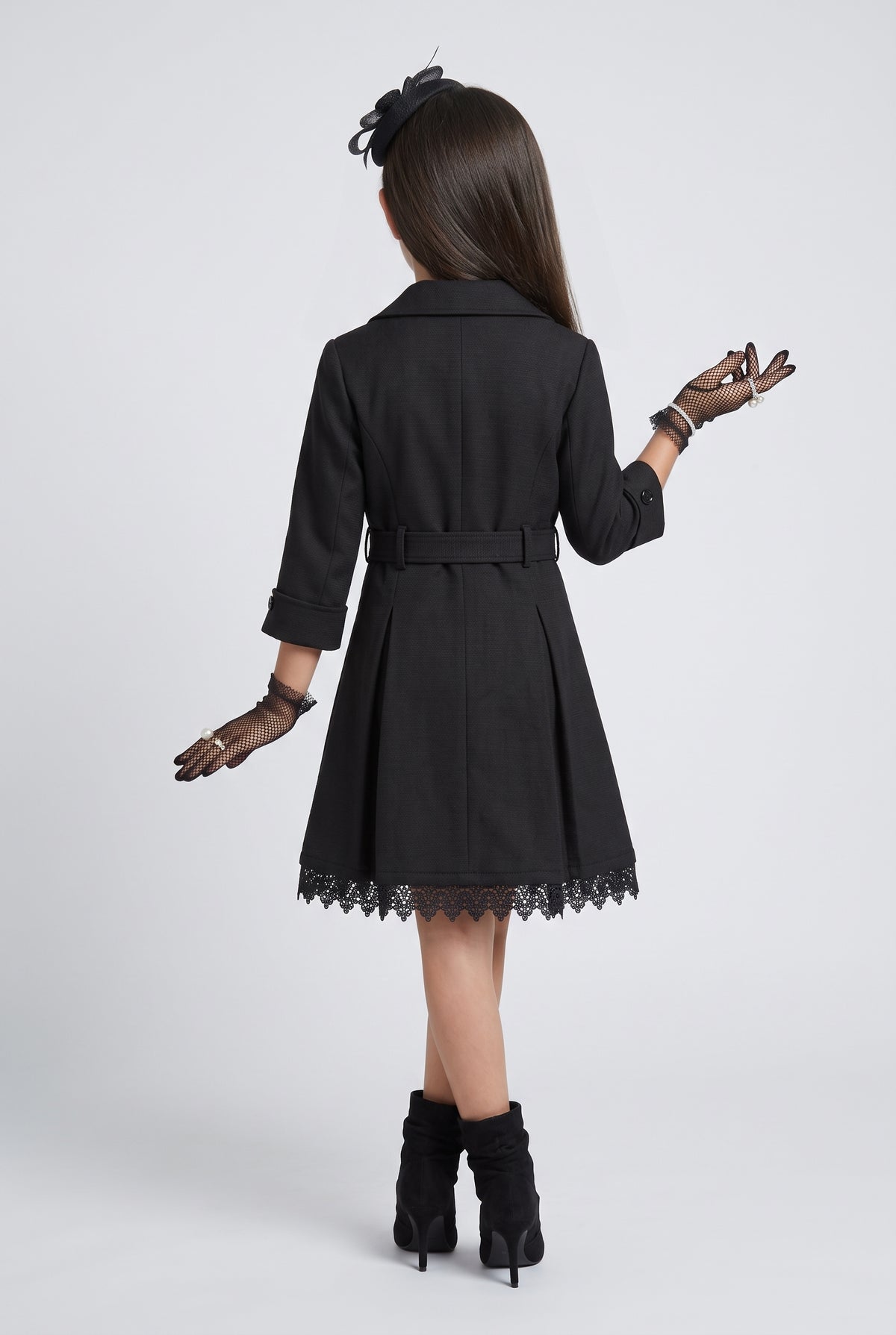 Black Belted Double-Breasted Coat Dress TC0020