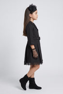 Black Belted Double-Breasted Coat Dress TC0020