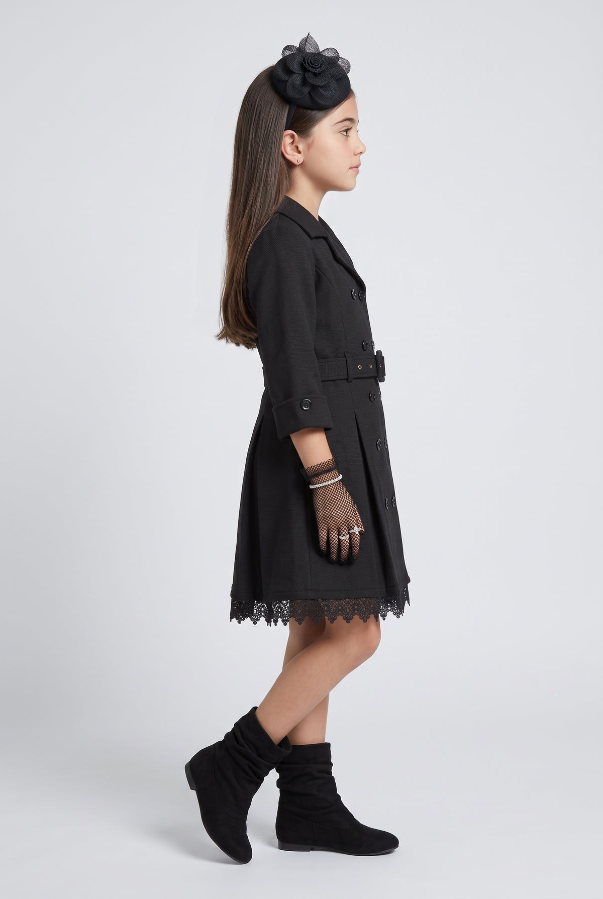 Black Belted Double-Breasted Coat Dress TC0020