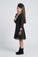 Black Belted Double-Breasted Coat Dress TC0020