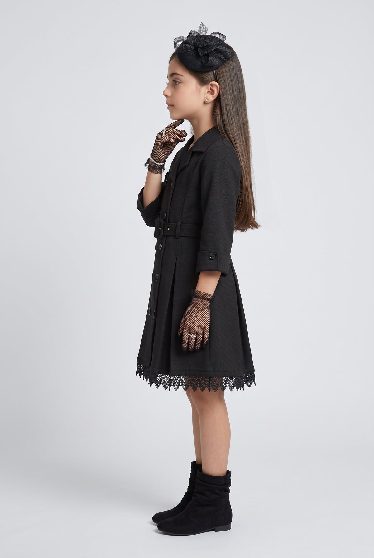 Black Belted Double-Breasted Coat Dress TC0020