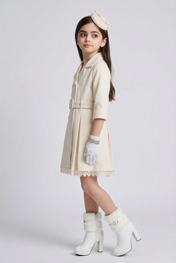 Ivory Belted Double-Breasted Coat Dress TC0020