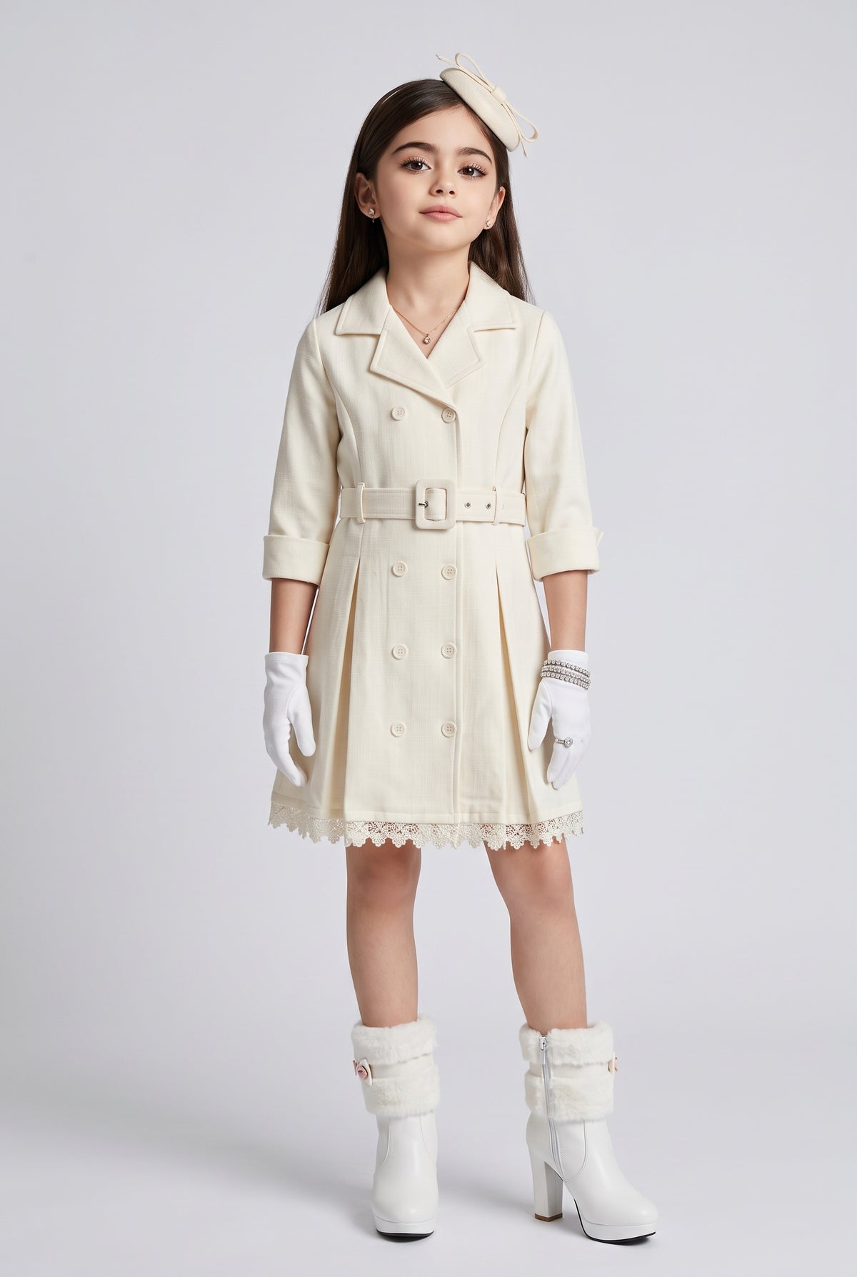 Ivory Belted Double-Breasted Coat Dress TC0020