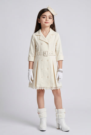 Ivory Belted Double-Breasted Coat Dress TC0020