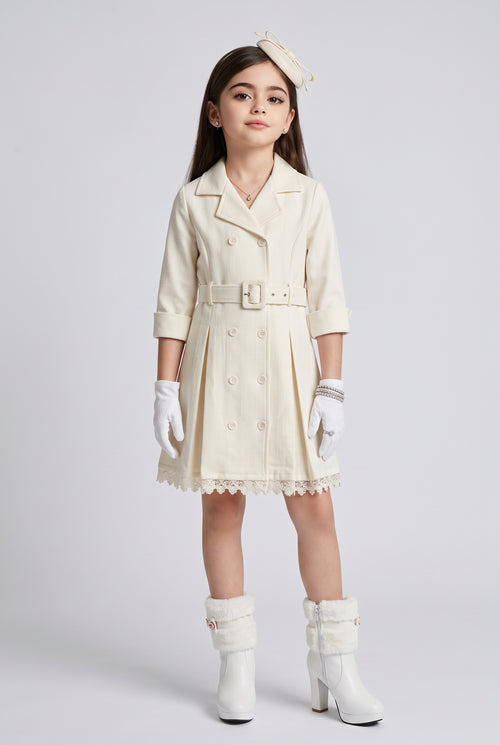 Ivory Belted Double-Breasted Coat Dress TC0020