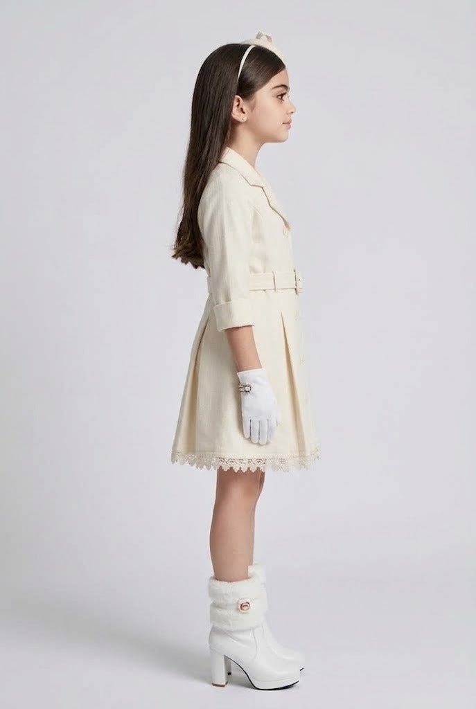 Ivory Belted Double-Breasted Coat Dress TC0020