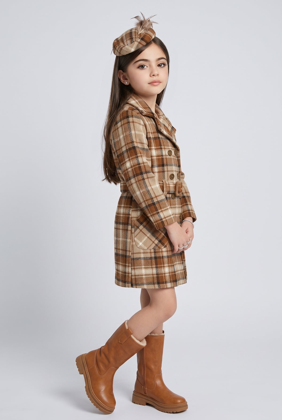 Brown Checks Belted Coat Dress TC0021