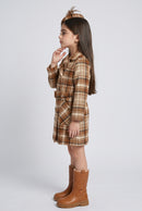 Brown Checks Belted Coat Dress TC0021